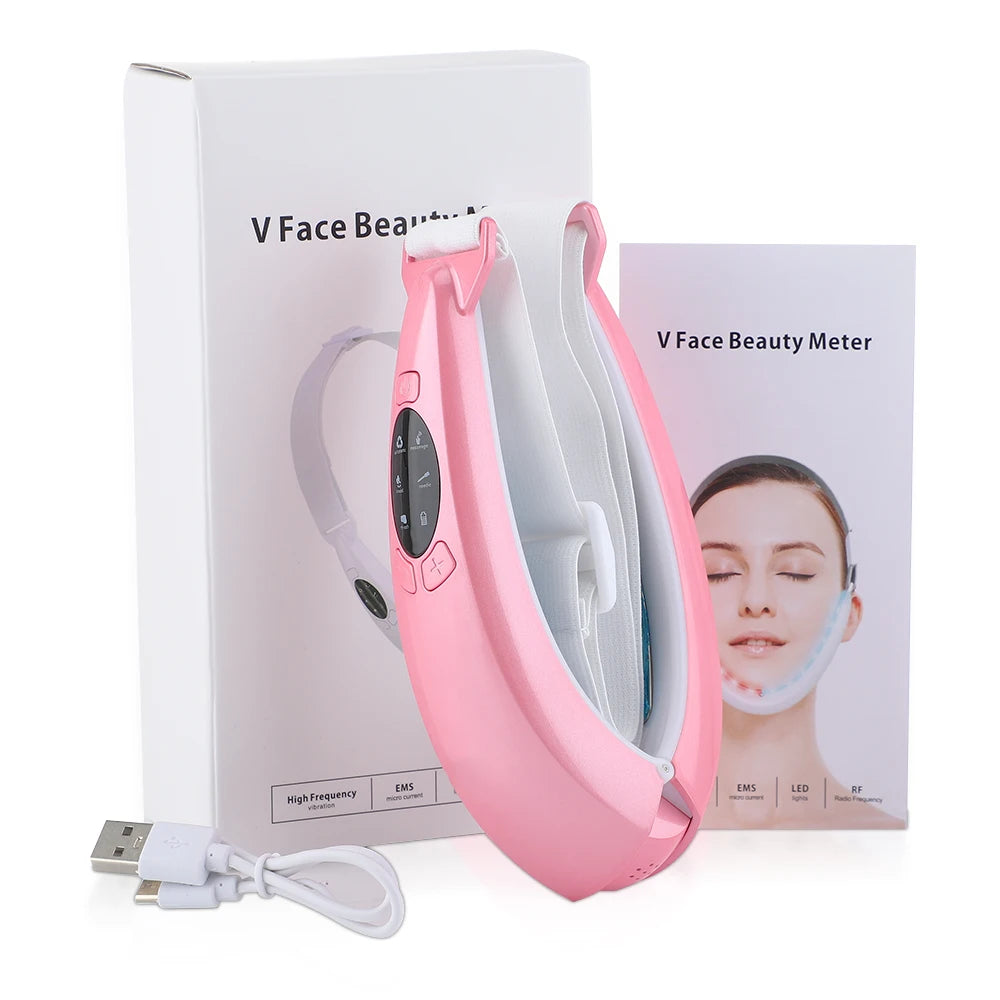 جهاز EMS لحزام رفع الذقن المزدوجة وشد الوجه V-Shape مع تصميم USB قابل للشحن