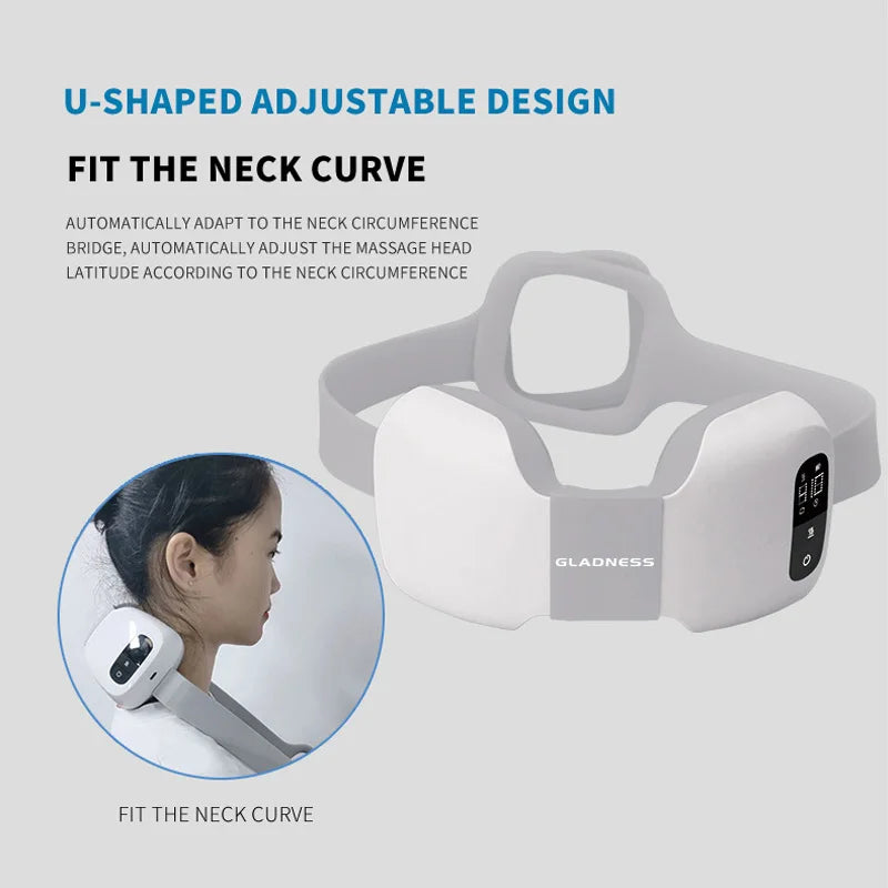 Neck massager with U-shaped adjustable design on a light gray background
