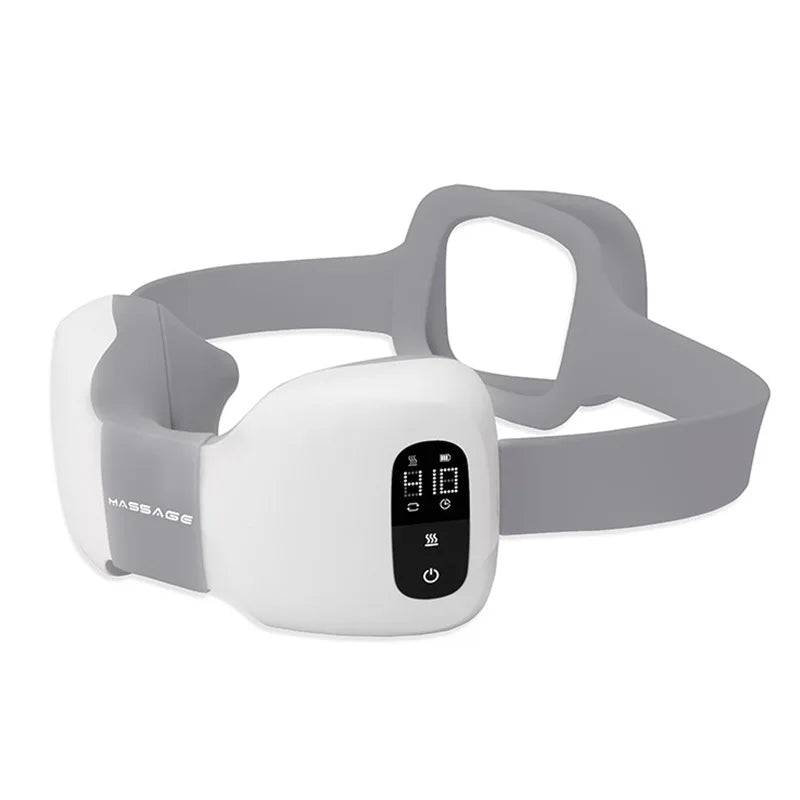 White and gray neck massager with digital display on a white background