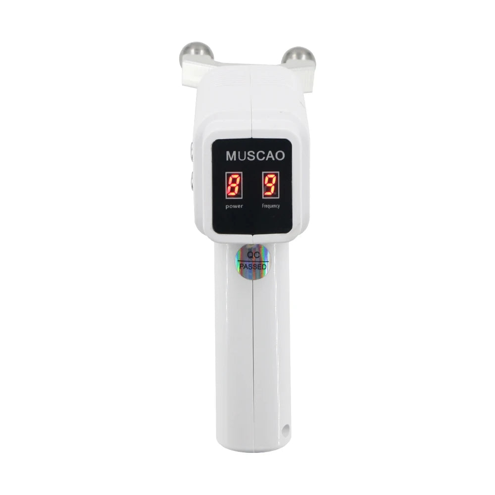 White electronic device with digital display on a white background