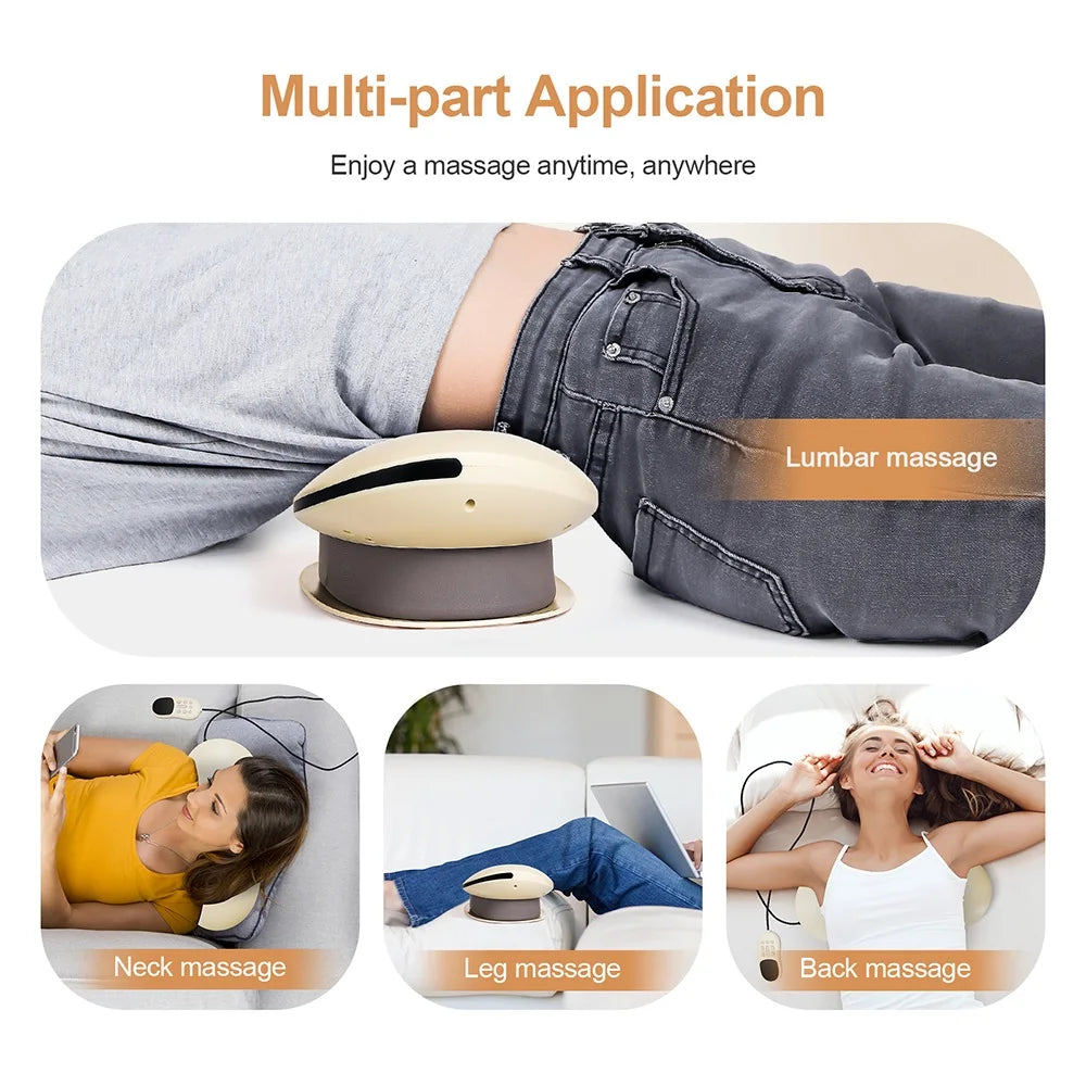 Person using a massage device with text indicating multi-part application for various massages.