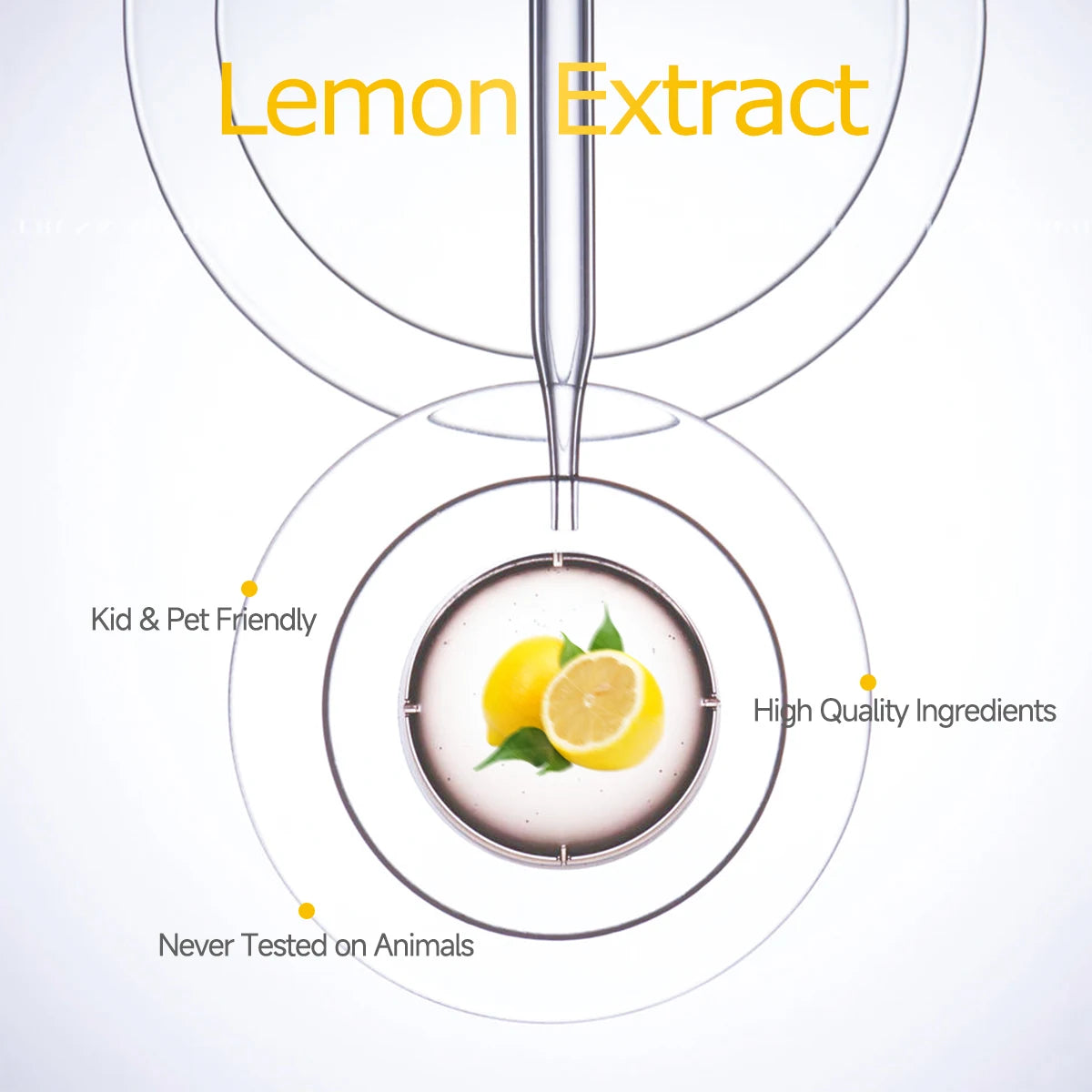 Lemon extract product with lemons and a dropper on a white background