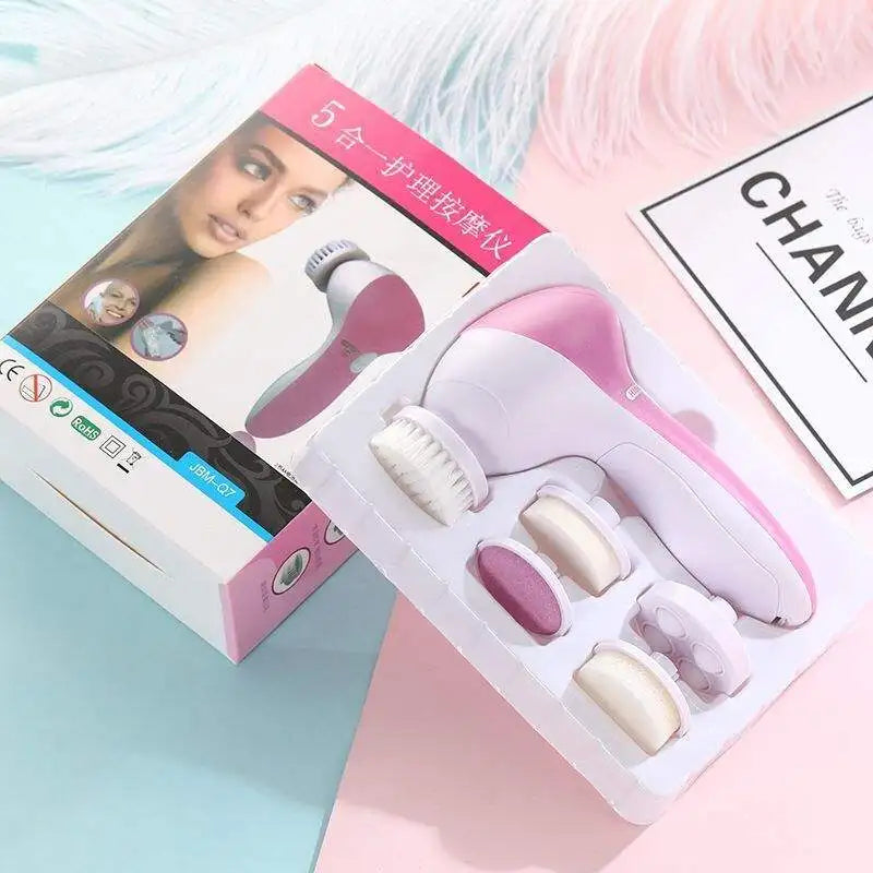 Beauty device set with attachments in a box on a colorful background
