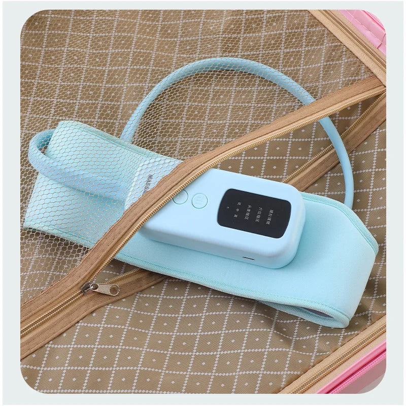Light blue electronic device with digital display on a textured surface