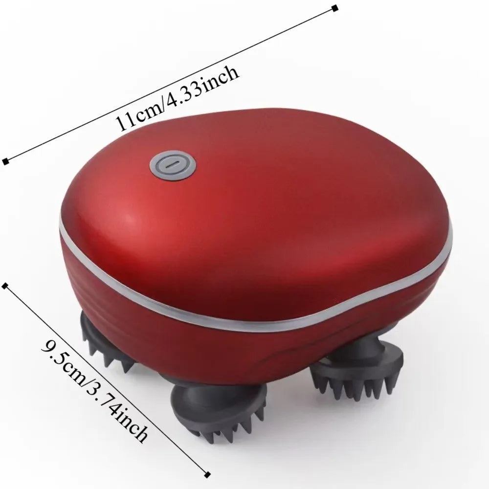 Red handheld device with measurement details on a white background