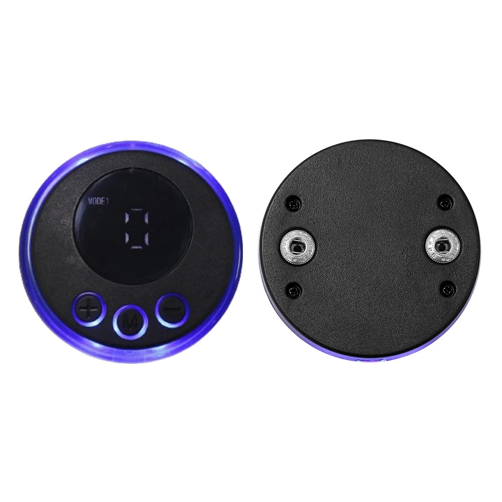 Two circular components, one with a purple rim and the other black, on a white background.