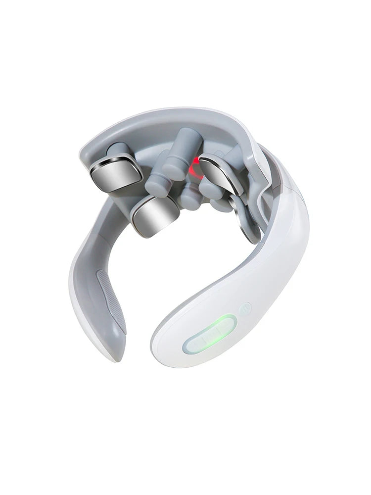 White neck massager with visible buttons on a white background