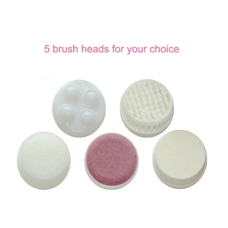 Five different brush heads on a white background with text '5 brush heads for your choice'.