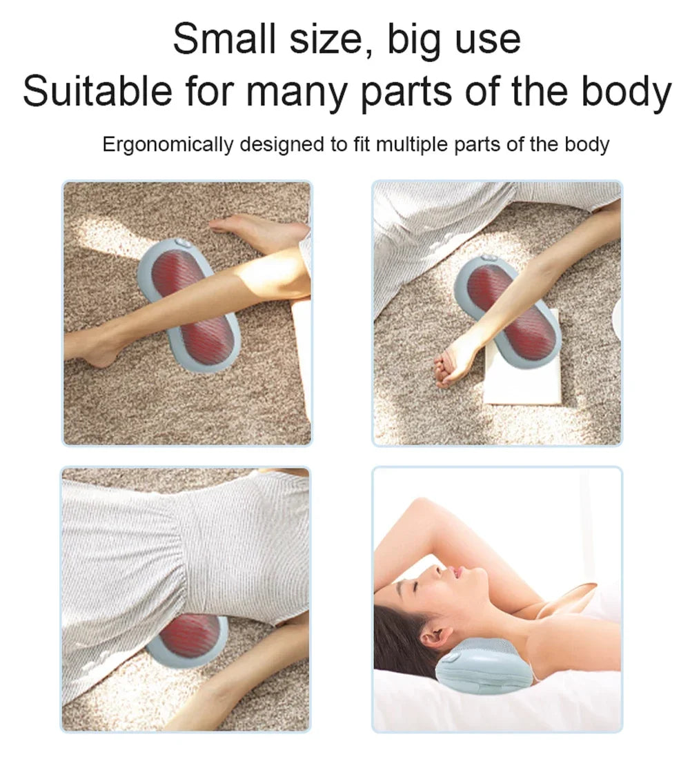Ergonomic device used on various parts of the body with text highlighting its versatility.