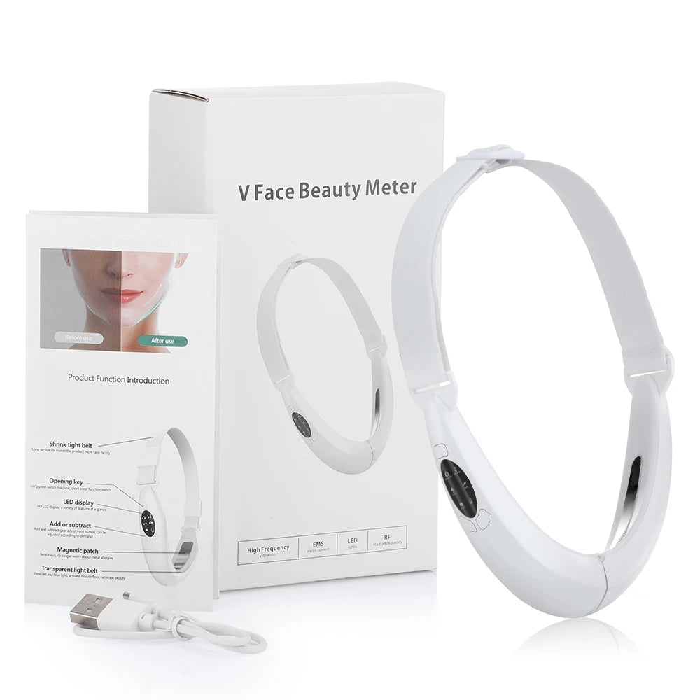 جهاز EMS لحزام رفع الذقن المزدوجة وشد الوجه V-Shape مع تصميم USB قابل للشحن