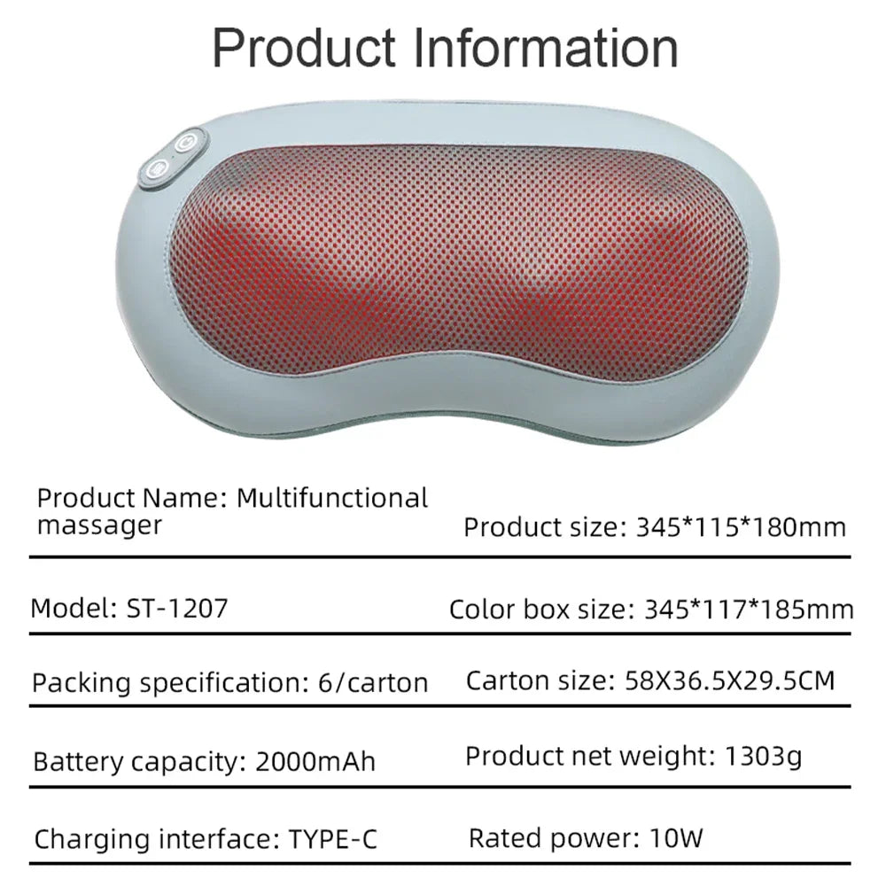 Multifunctional massager with product details on a white background