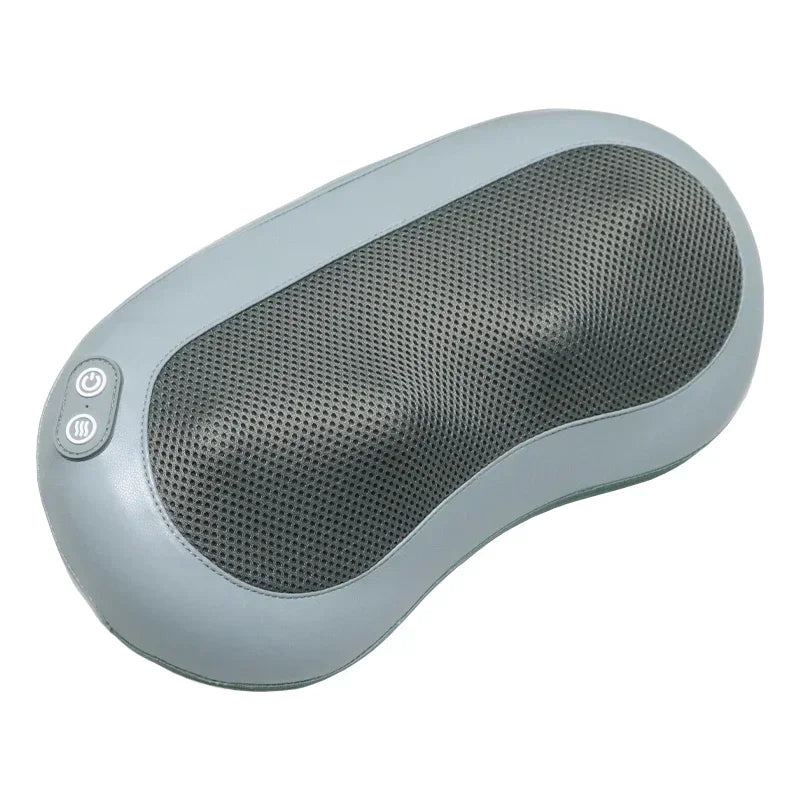 Gray massage pillow with control buttons on a white background