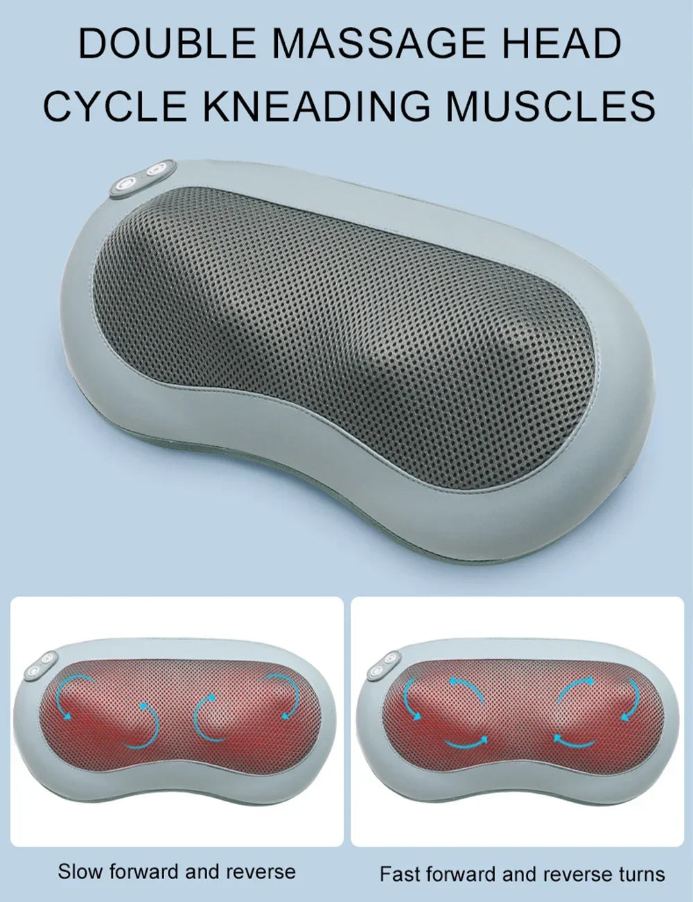 Massage pillow with double massage head on a light blue background