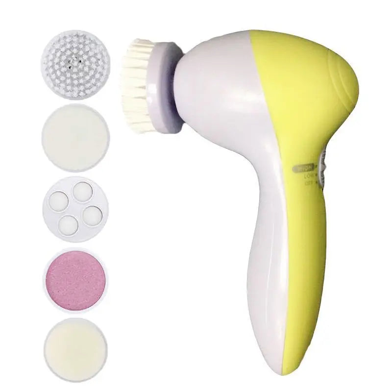 Yellow and white electronic device with interchangeable heads on a white background