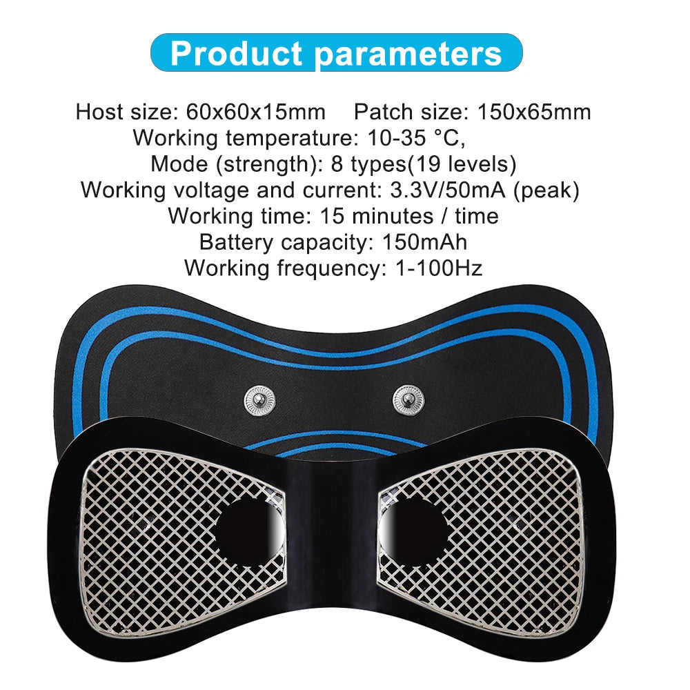 Product parameters of a device with a black and blue design on a white background