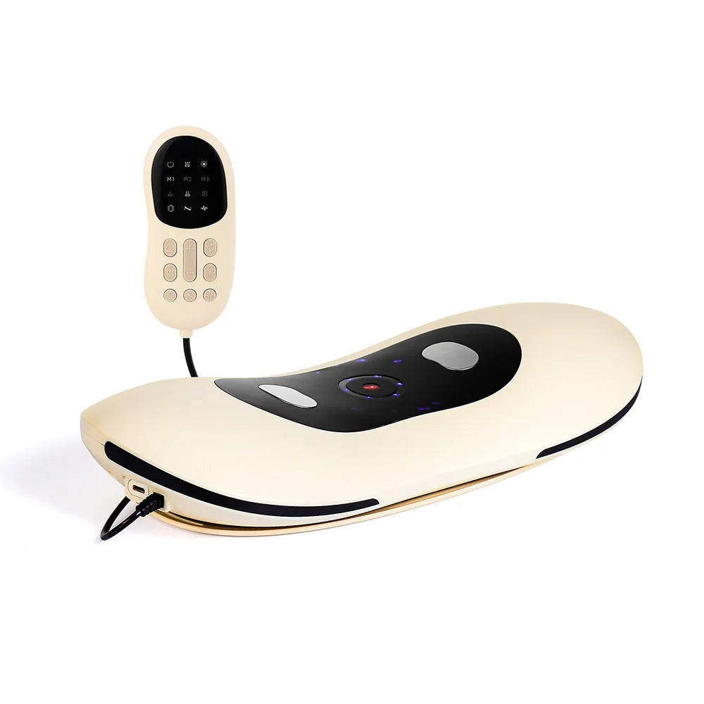 White massage device with remote control on a white background