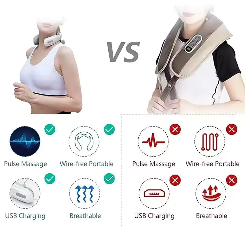 Comparison chart of two massage devices with features and drawbacks.