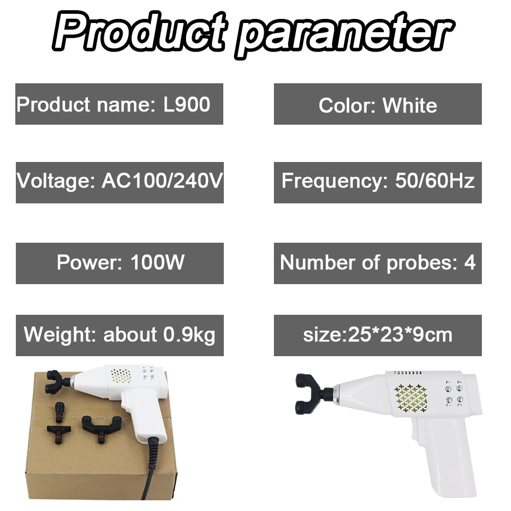 Product parameter card for L900 device with specifications and images of the device and packaging.