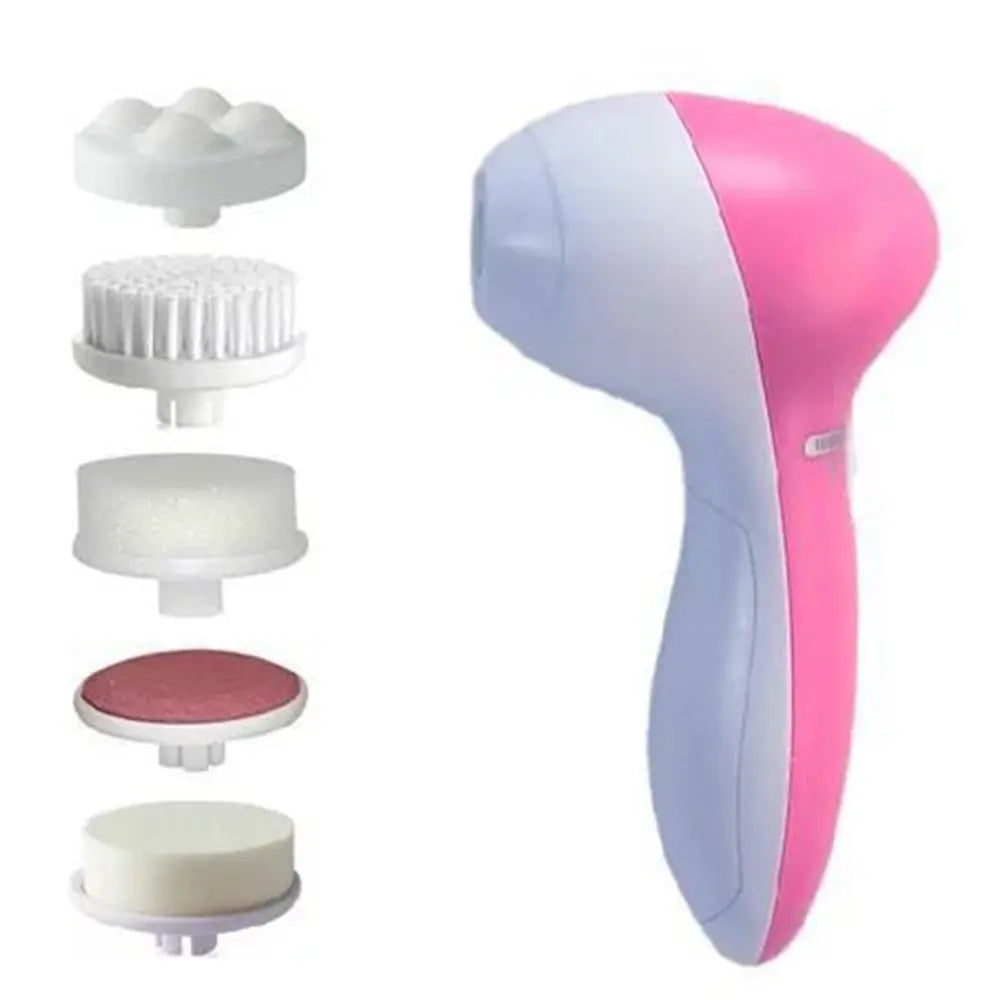 Pink and white handheld device with interchangeable heads on a white background