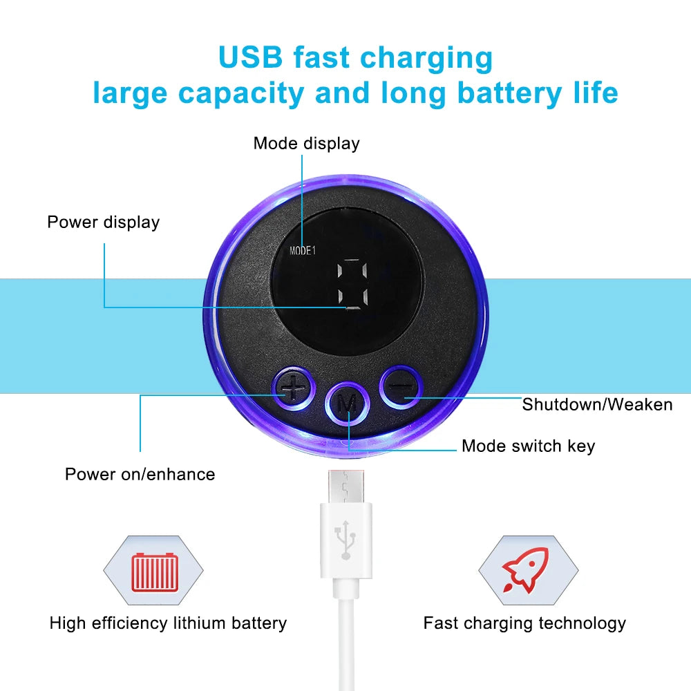 USB fast charging device with labeled features on a white background