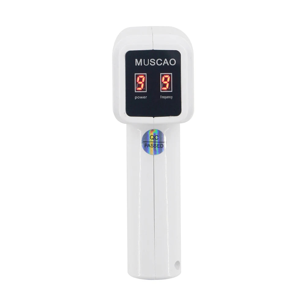 White electronic device with digital display on a white background