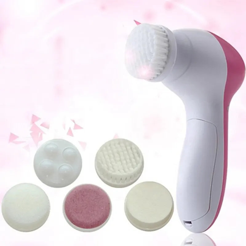 Beauty device with interchangeable heads on a white background
