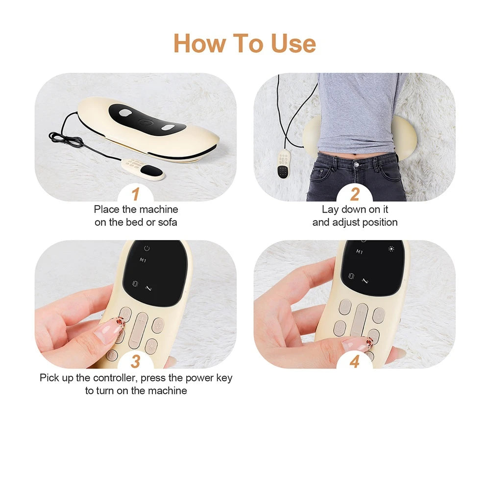 Instructions on how to use a massage machine with images and text.
