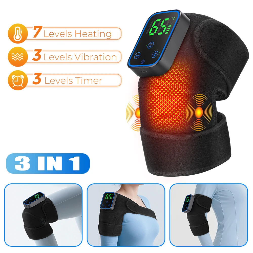 Black electronic device with heating and vibration functions on a white background