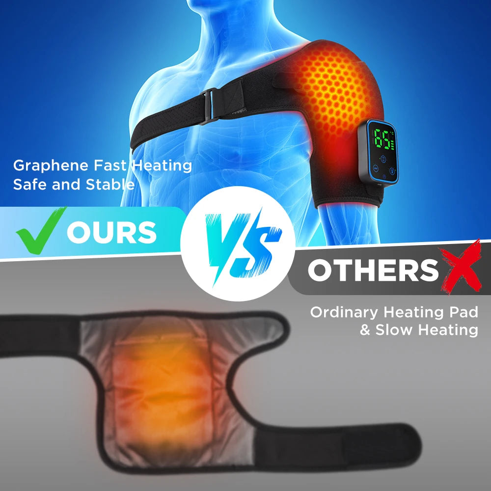 Graphene fast heating pad on a mannequin with digital display, compared to ordinary heating pad.
