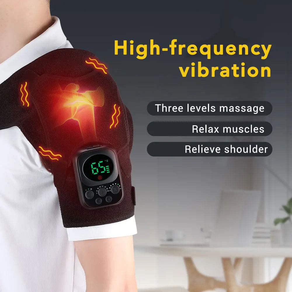 Massage device with high-frequency vibration feature on a blurred indoor background