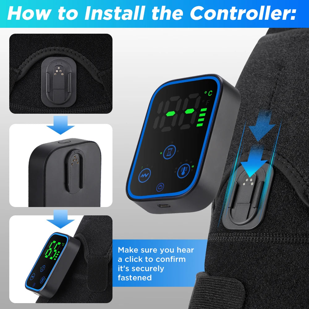 Step-by-step guide on how to install a controller with close-up images and text instructions.