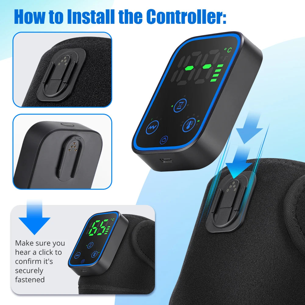 Step-by-step guide on how to install a controller with close-up views and text instructions.